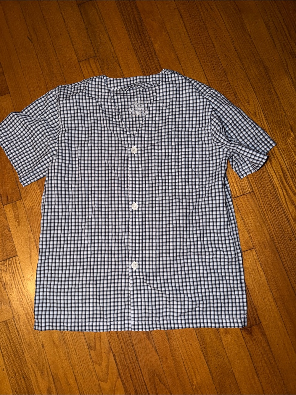 Women’s Short-Sleeve Check Button-Up Shirt - Blue/White size medium